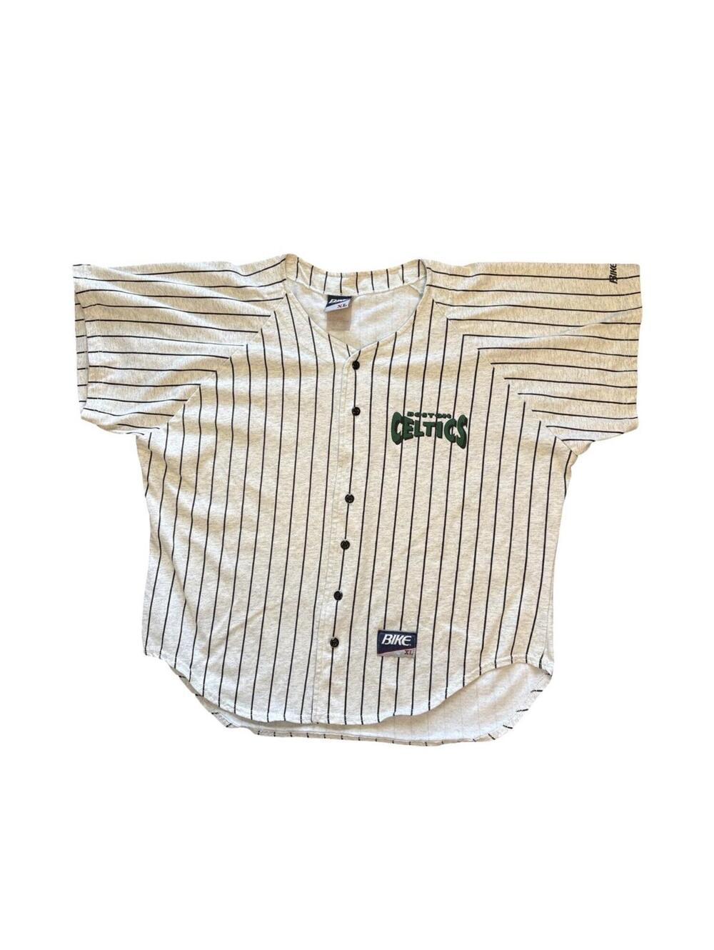 Vintage Bike Boston Celtics Gray Pinstripe Baseball Jersey Size XL
